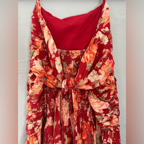 Posse Red Floral Raquel Linen-Blend Midi Dress - Picture 4 of 8